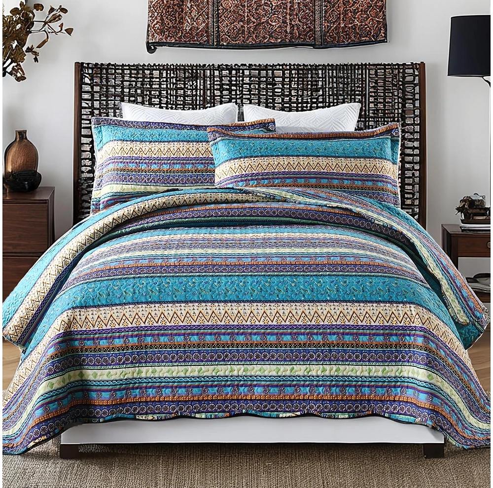 MarCielo 3 Pcs Bohemian Boho Quilt Bedspread Set B011