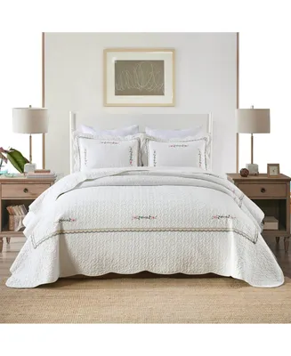 MarCielo 3-Piece 100% White Cotton Oversized Bedspread Quilt Set Sakura