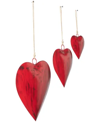 Rosemary Lane Metal Heart Tibetan Inspired Decorative Bell with Hanging Rope, Set Of 3 12", 10", 7"H