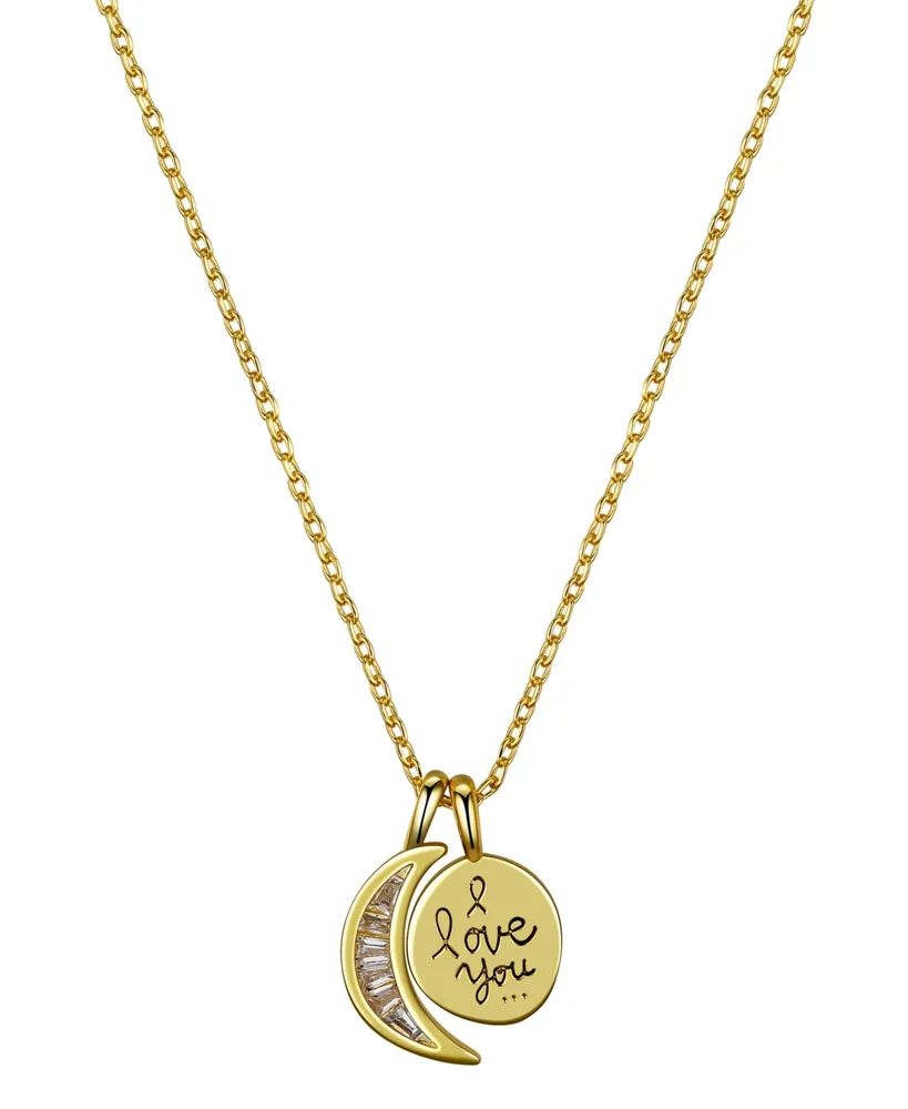 Unwritten Cubic Zirconia Moon and 14K Gold Flash Plated I Love You Pendant Necklace