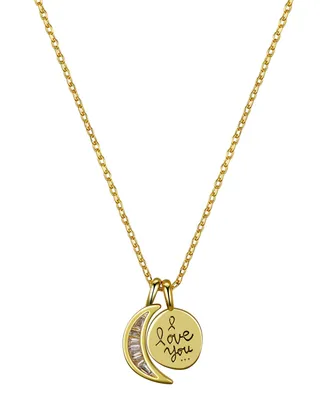 Unwritten Cubic Zirconia Moon and 14K Gold Flash Plated I Love You Pendant Necklace