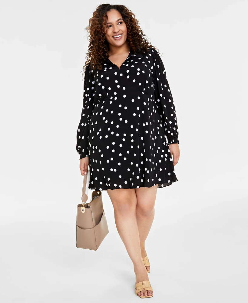 On 34th Trendy Plus Print Collared Surplice-Neck Dress, Created for Macy's