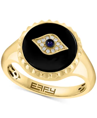 Effy Onyx, Sapphire (1/20 ct. t.w.) & Diamond Accent Evil Eye Ring in 14k Gold