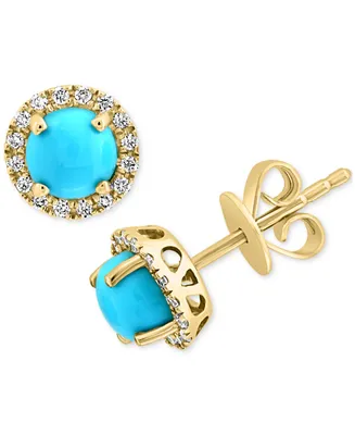 Effy Turquoise & Diamond (1/8 ct. t.w.) Halo Stud Earrings in 14k Gold