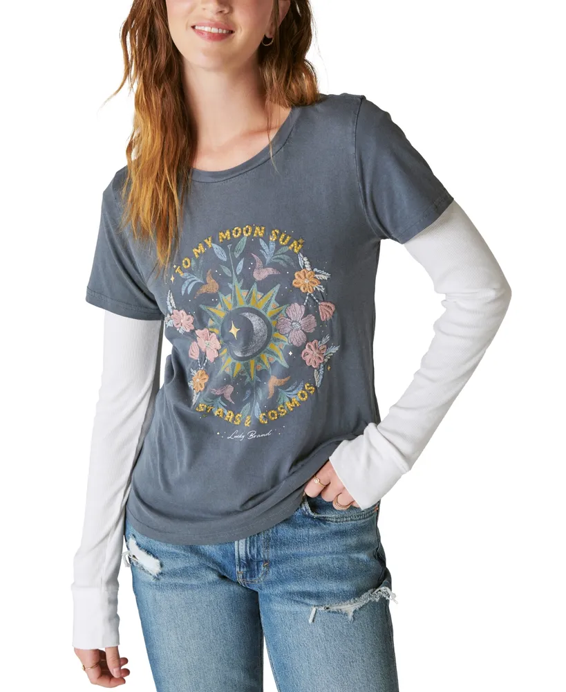 Lucky Brand Women's Stars And Cosmos Embroidered T-Shirt