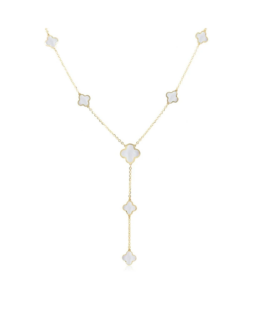 The Lovery Mother of Pearl Clover Station Lariat Necklace 14K Gold