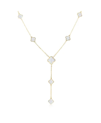 The Lovery Mother of Pearl Clover Station Lariat Necklace 14K Gold