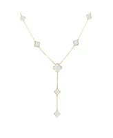 The Lovery Mother of Pearl Clover Station Lariat Necklace 14K Gold