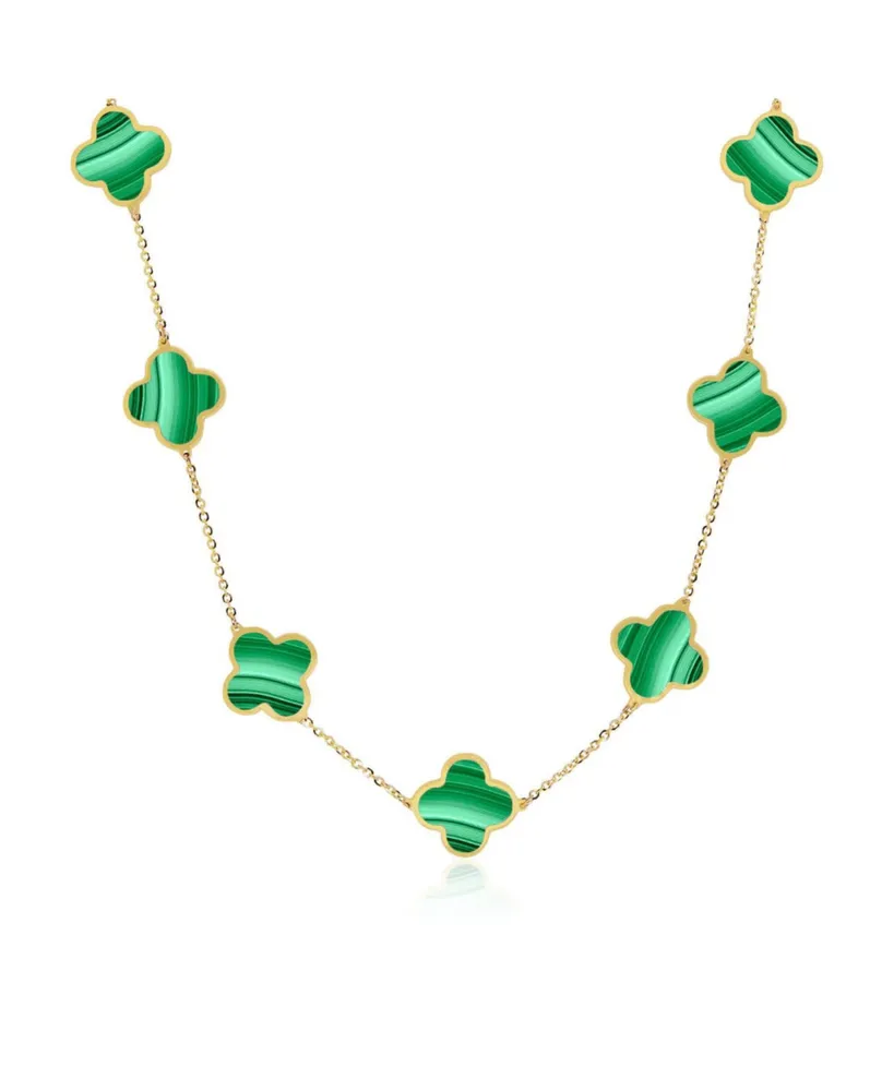 The Lovery Large Malachite Clover Necklace 14K Gold