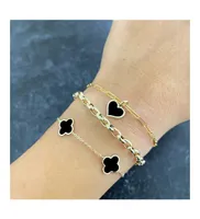 The Lovery Onyx Clover Bracelet 14K Gold