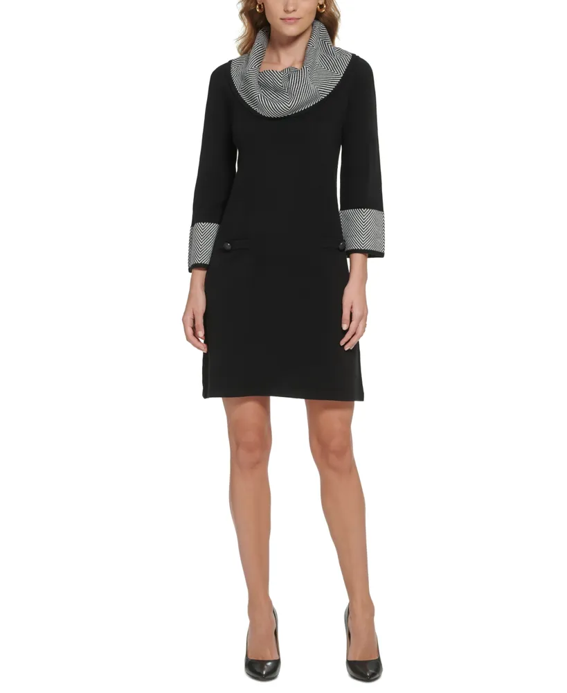 Jessica Howard Women's Contrast-Trim Cowlneck Sweater Dress