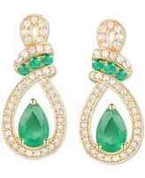 Emerald (1-1/5 ct. t.w.) and Diamond (1/4 Drop Earrings 14k Yellow Gold (Also Available Ruby)