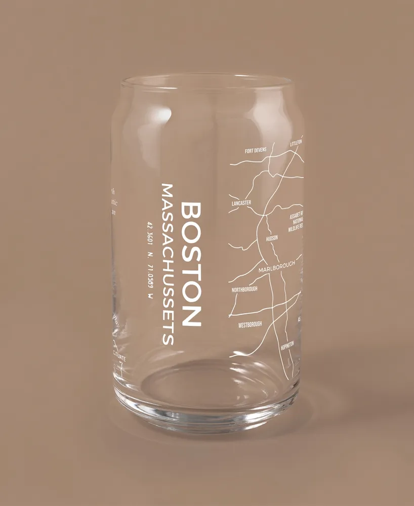 Narbo The Can Boston Map 16 oz Everyday Glassware, Set of 2