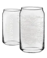 Narbo The Can Los Angeles Map 16 oz Everyday Glassware, Set of 2