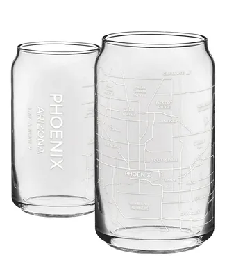 Narbo The Can Phoenix Map 16 oz Everyday Glassware, Set of 2
