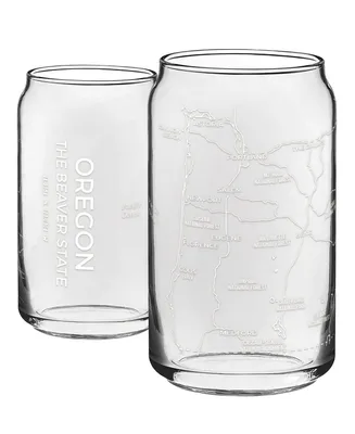 Narbo The Can Oregon State Map 16 oz Everyday Glassware, Set of 2