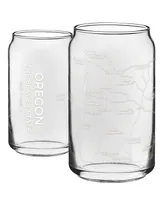 Narbo The Can Oregon State Map 16 oz Everyday Glassware, Set of 2