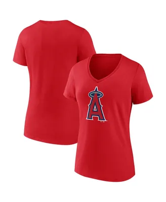 Women's Fanatics Red Los Angeles Angels Core Official Logo V-Neck T-shirt