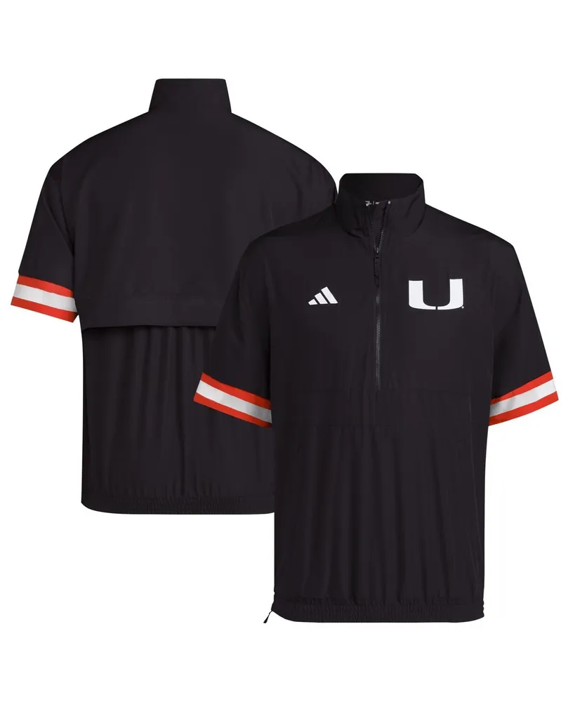 Men's adidas Black Miami Hurricanes Strategy Short Sleeve Half-Zip Jacket