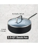 Cook N Home 02690 Ceramic Nonstick Coating Deep Saute Fry Pan with Lid 3.5-Qt, Grey
