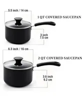 Cook N Home Nonstick Saucepan set, 1Qt and 2Qt with glass lid, Black