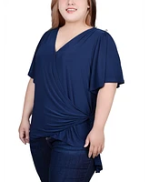 Ny Collection Plus Short Sleeve Wrap Top