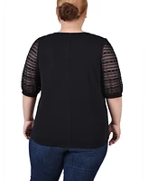 Ny Collection Plus Size Short Burnout Sleeve Scoop Neck Top