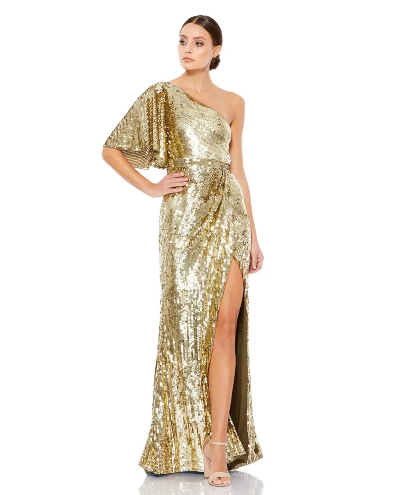 Mac Duggal Women's Embellished Bell Sleeve One Shoulder Neck Trumpet Gown