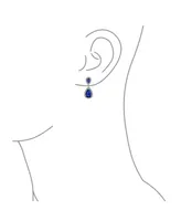 Blue Simulated Sapphire Pave Cz Halo Teardrop Pear Shape Dangle Drop Statement Earrings For Women Prom Silver Plated