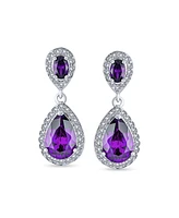 Bling Jewelry Fashion Purple Cz Halo Teardrop Drop Earrings For Women Prom Purple Cubic Zirconia Rhodium Plated Brass