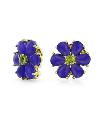 Bling Jewelry Purple Quartz Garden Flower Cz Clip-On Earrings - Non-Pierced Ears 14K Gold-Plated Sterling Silver Clip Accented with Green Cz