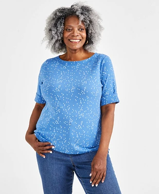 Style & Co Plus Printed Elbow-Sleeve Top, Created for Macy's