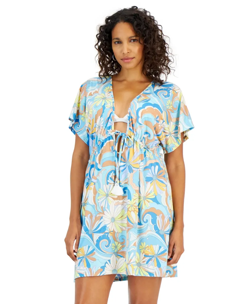 J Valdi Women's Plunging-Neckline Floral-Print Kaftan