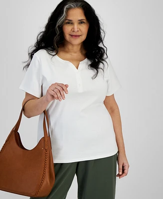 Style & Co Plus Short-Sleeve Henley Top, Exclusively at Macy's