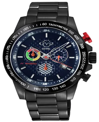 GV2 by Gevril Men's Scuderia Black Stainless Steel Watch 45mm