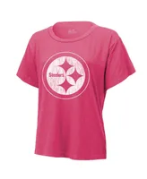 Women's Majestic Threads T.j. Watt Pink Distressed Pittsburgh Steelers Name and Number T-shirt