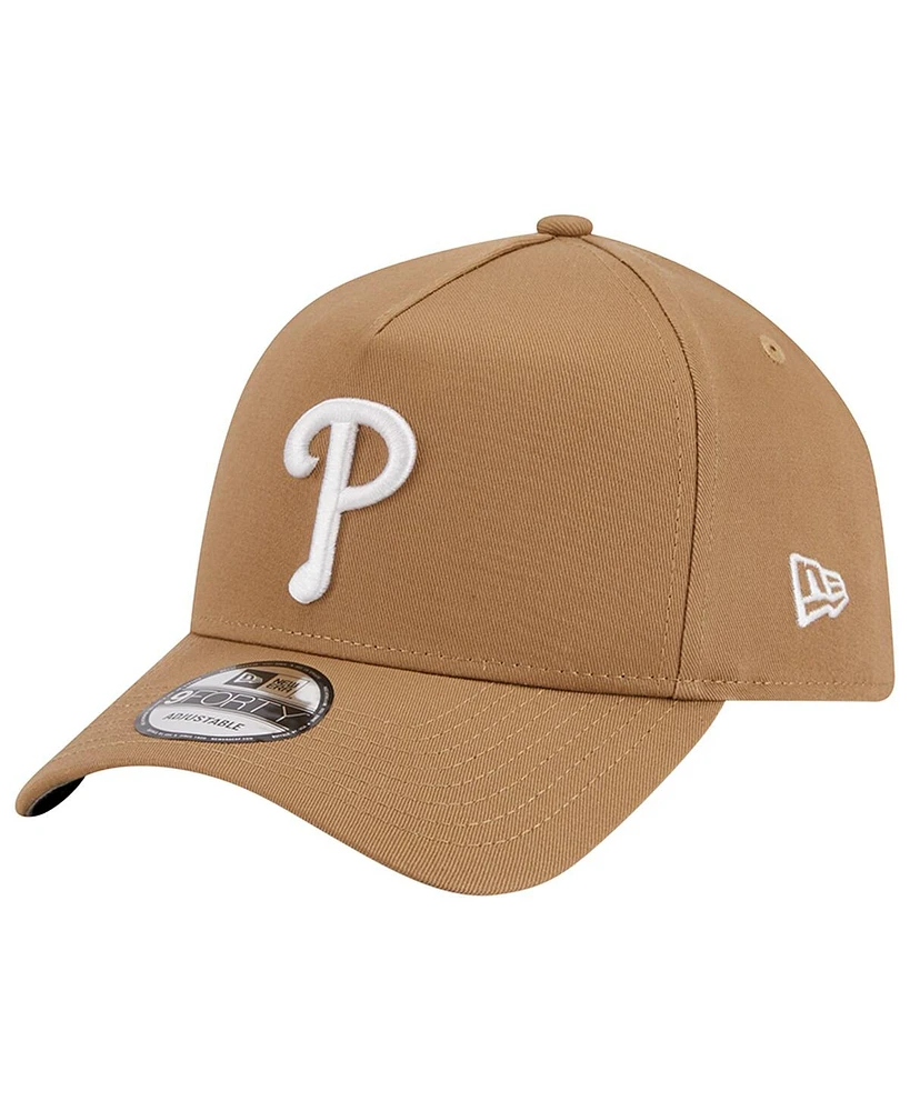 Men's New Era Khaki Philadelphia Phillies A-Frame 9FORTY Adjustable Hat