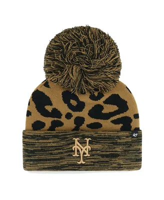 Women's '47 Brand New York Mets Leopard Rosette Cuffed Knit Hat with Pom