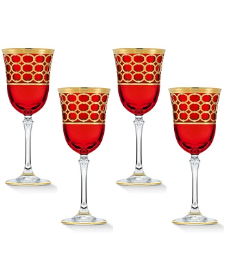 Lorren Home Trends Deep Red Colored White Wine Goblet with Gold-Tone Rings, Set of 4