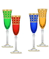 Lorren Home Trends Multicolor Champagne Flutes with Gold-Tone Rings, Set of 4