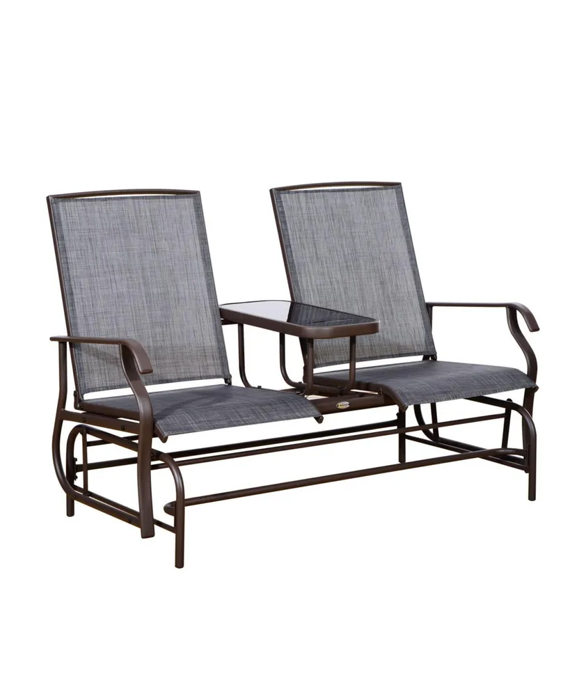 Outsunny 2-Person Outdoor Glider Bench w/ Center Table, Steel Frame for Backyard Garden Porch