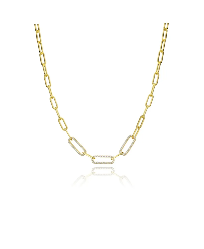 Rachel Glauber GiGiGirl Teens/Young Adults 14k Yellow Gold Plated With Cubic Zirconia Elongated Cable Link Chain Necklace