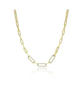 Rachel Glauber GiGiGirl Teens/Young Adults 14k Yellow Gold Plated With Cubic Zirconia Elongated Cable Link Chain Necklace