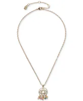 Lucky Brand Gold-Tone Openwork Beaded Charm Pendant Necklace, 16" + 3" extender