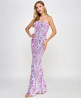 Jump Juniors' Sequined Strapless Lace-Up-Back Gown, Created for Macy's