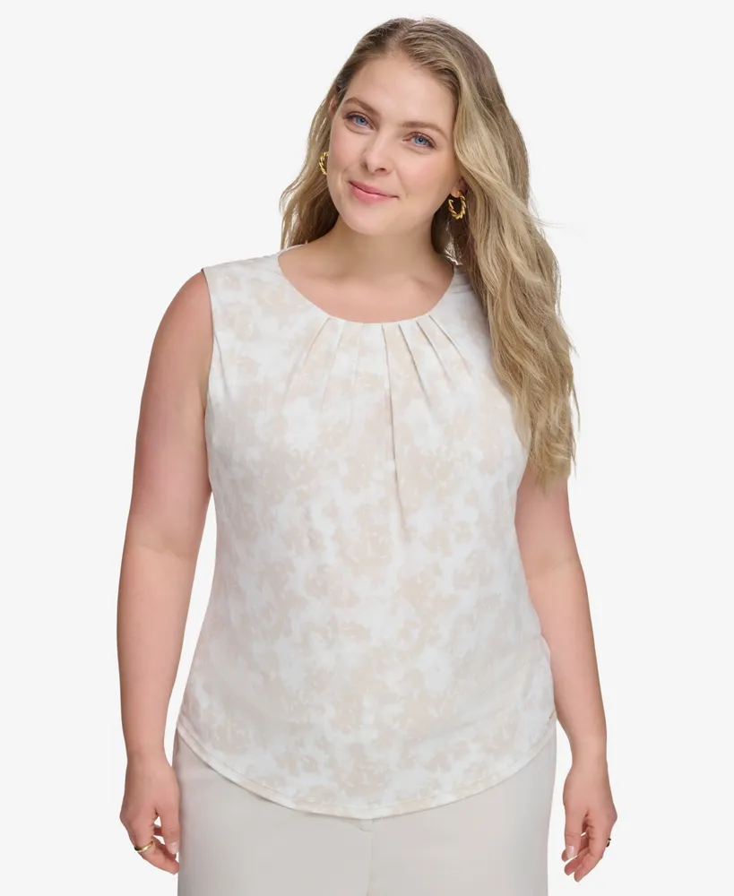 Calvin Klein Plus Size Printed Pleated-Neck Camisole