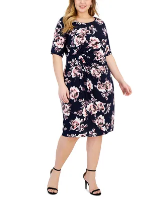 Connected Plus Size Printed Side-Tab Sheath Dress