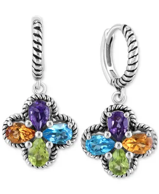 Effy Multi-Gemstone Flower Dangle Drop Earrings (3-1/3 ct. t.w.) in Sterling Silver