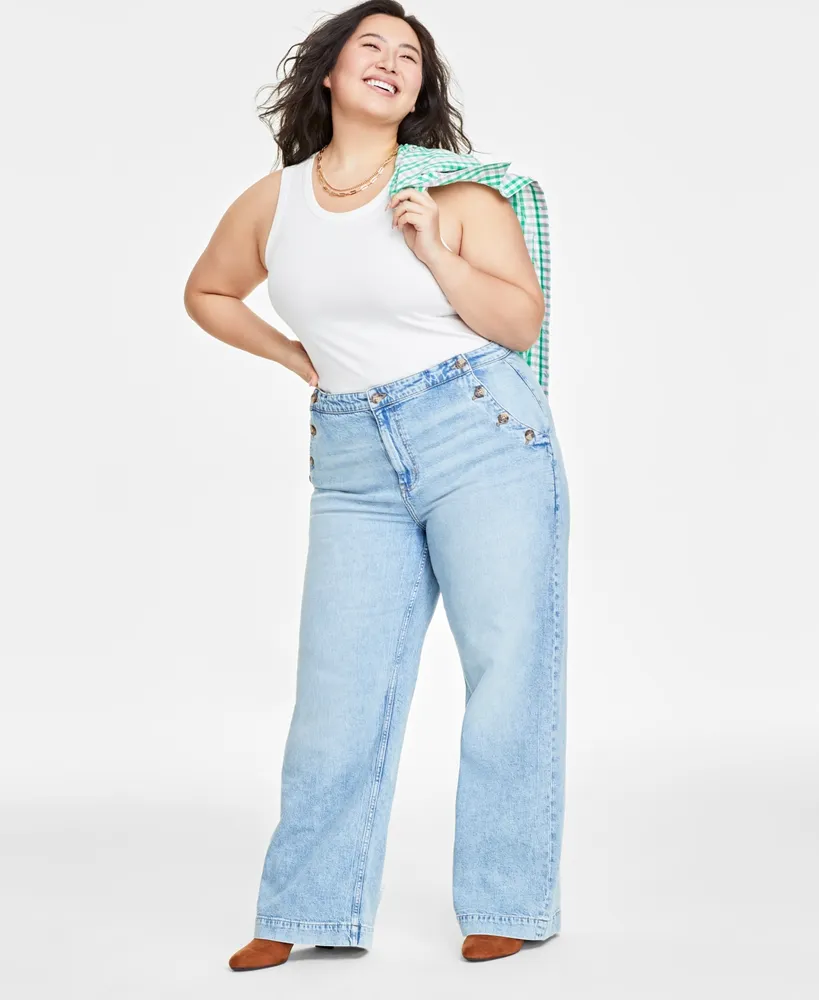 On 34th Plus Sailor High-Rise Wide-Leg Jeans, Created for Macy's