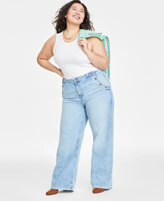 On 34th Plus Sailor High-Rise Wide-Leg Jeans, Created for Macy's